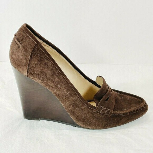 KORS Michael Kors Shoes - KORS Michael Kors Womens sz 9.5 Rory Pump Wedge Suede Rich Brown Leather